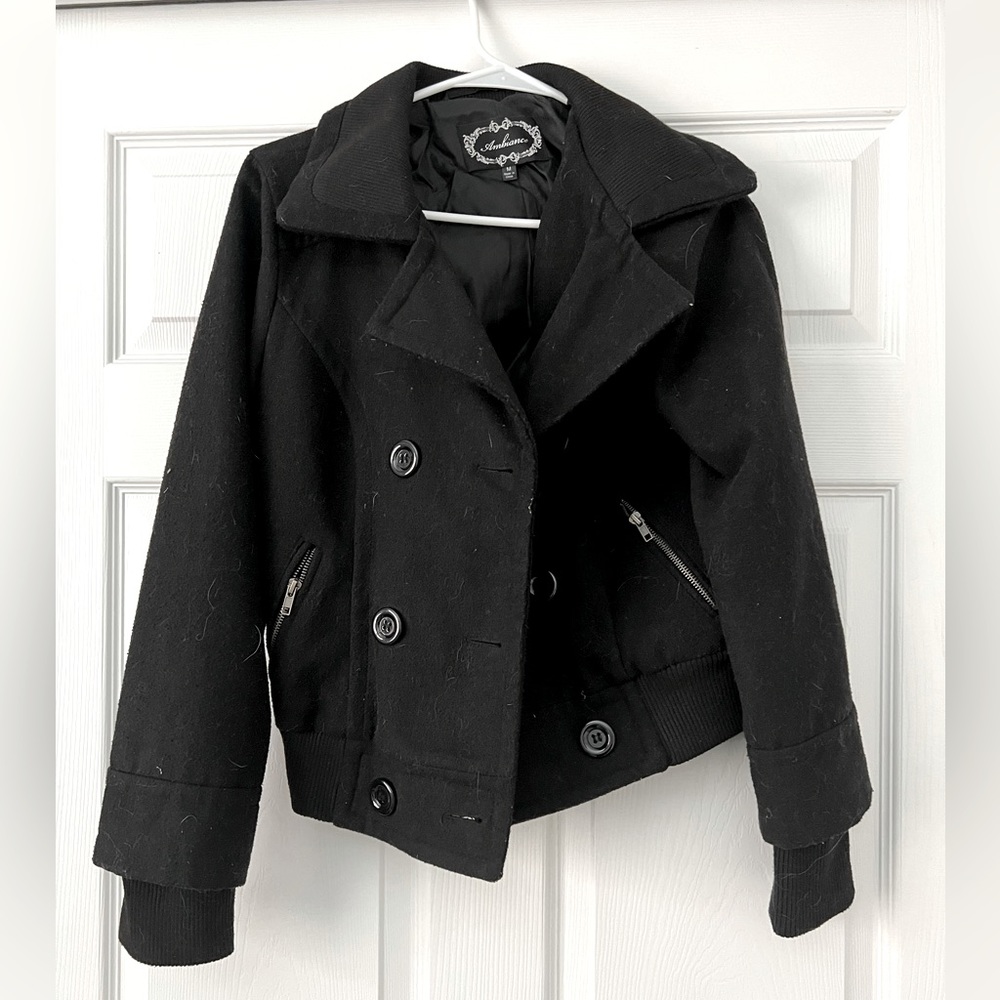 Women’s Black Ambiance Short Pea Coat, size Medium